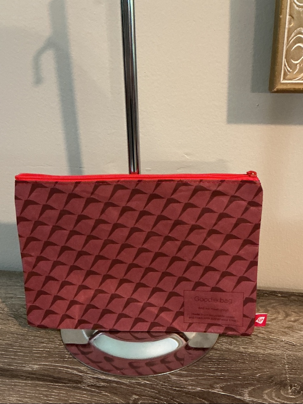 Virgin Goodie Bag Red Patterned Thick Paper Zip Pouch Bag Clutch 9.25x6.5